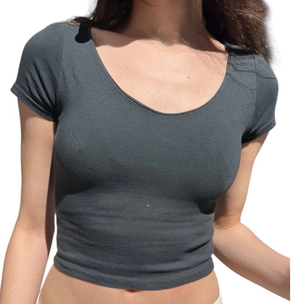 Brandy Melville Women's Black Crop Top with built in bra
